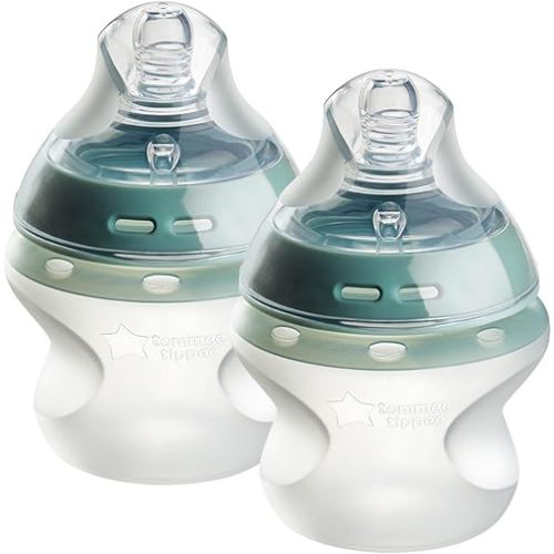 Tommee Tippee Natural Start Anti Colic 5 oz BPA Free Silicone Baby Bottles, 0+ Months, Silicone Feels Like Mother's Skin, Slow Flow Breast-Like Nipple, Clear, Pack of 2