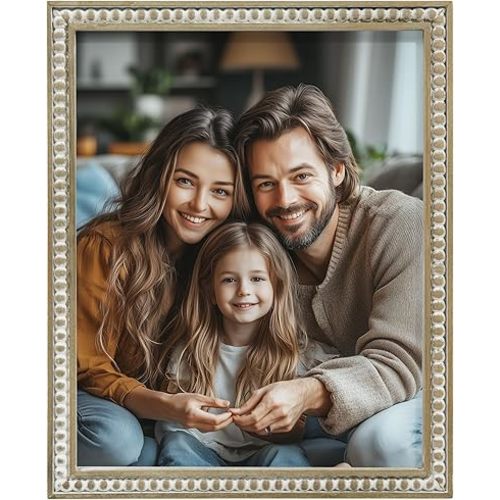 8x10 Picture Frame, Natural Pine Wood Wall Mount Photo Frame Boho Distressed White Vintage Rustic Tabletop Display Home Decor for Bedroom Living Room Hallway Entryway