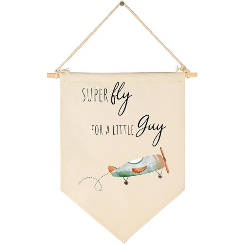 Super Fly for a Little Guy-Airplane Decor-Baby Gift Shower-Flag Decor Gift for Boys Girls Newborn Kids-Banner Wall Sign Present for Nursery Baby Room Playroom Bedroom Front Door