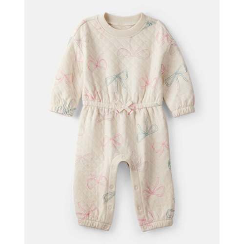 Baby Girl Bow Print Long-Sleeve Jumpsuit - Ivory | Carter's