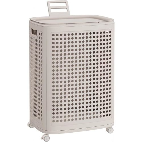 SONGMICS Laundry Hamper with Wheels, Plastic Laundry Basket, 19.8 Gallons (75 L), Slim Storage Basket, for Bathroom, Bedroom, Cappuccino Beige URLH020L101