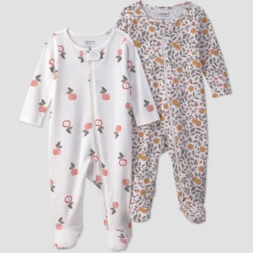 Carter's Just One You® Baby Girls' 2pk apple floral Long Sleeve Sleep N Plays - white/green 9M