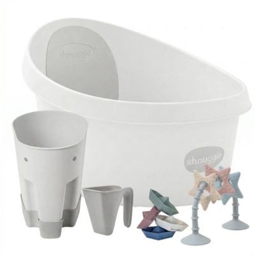 Shnuggle Splash & Play Bundle: Toddler Bath & Accessories Bundle - 5-Piece Set for Fun & Safe Bath Times White/Grey