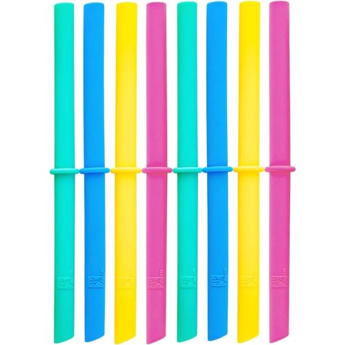 Elk and Friends Adult & Kid's Reusable Silicone Straws with Stopper for 8oz & 10oz Mason Jars or Tumblers, Pack of 8 Colorful Straws 6.3"