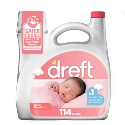 Dreft Stage 1 Newborn Baby Laundry Detergent Liquid, HE Compatible, 114 Loads, Laundry Soap for Sensitive Skin, Baby Laundry Detergent, Newborn Essentials