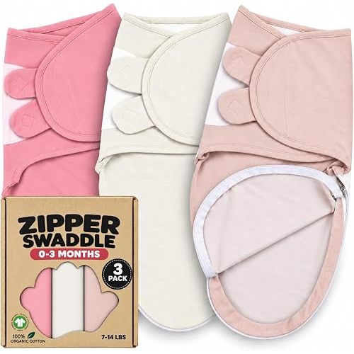 Bublo Baby Organic Zipper Swaddle Sleep Sacks – 3-Pack Swaddles for Newborns 0-3 Months, Adjustable & Breathable Infant Sleep Sack, Easy Diaper Change Swaddling Blanket for Baby Girls & Boys