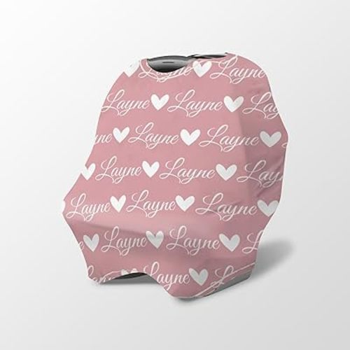 Personalized Baby Car Seat Cover Stroller Canopy: Custom Name Newborn Baby Girl Elastic Love Letters Nursing Cover for Moms First Birthday Gift Light Pink(one Size)