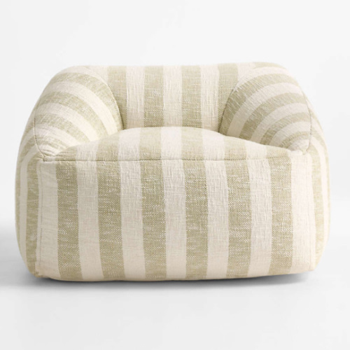 Moss Green Striped Organic Cotton Kids Lounge Chair