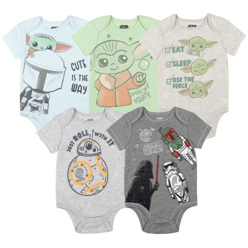 Star Wars The Child Darth Vader Stormtrooper Newborn Baby Boys 5 Pack Bodysuits Multicolor 6-9 Months