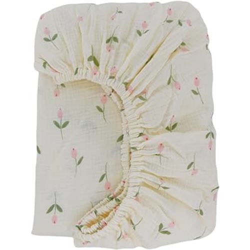 Synrroe Fitted Muslin Crib Sheets, Stretchy Crib Bed Sheets for Babies Girls 28" by 52", Super Soft and Comfortable 100% Cotton Bed Sheets Double Layers (Rose)