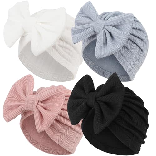 AQOKKA Newborn Baby Girl Hats with Bow Toddler Infant Beanie Cap Newborn Hospital Hats for Baby Girl Kid 3-12 Months
