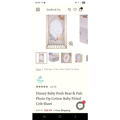 Disney Baby Pooh Bear & Pala Photo Op Cotton Baby Fitted Crib Sheet