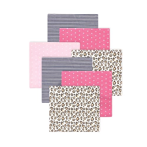 Little Treasure Hudson Baby Cotton Poly Flannel Receiving Blankets Multipack, Pink Leopard, 30x30 inches