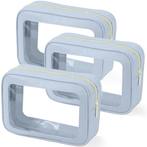 YOPCDJ 3PCS Clear Toiletry Bag,TSA Approved Travel Pouch with Zipper for Cosmetics and Toiletries，Diaper Bag Organizer Pouch Set, Purse Organizer and Clear Car Bag for Women and Kids