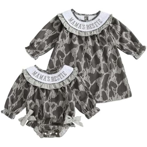 Big Sister Little Sister Matching Outfit Mamas Bestie Baby Girl Smocked Long Sleeve Romper Toddler Dress Fall Clothes