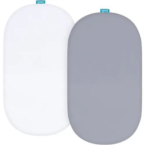 Bassinet Sheets Fit for Rectangle, Hourglass or Oval Bassinet Mattress, Universal Fitted Sheet Set for Various Bassinet Mattress Pad, 2 Pack, Ultra Soft Microfiber Sheets, White & Gray