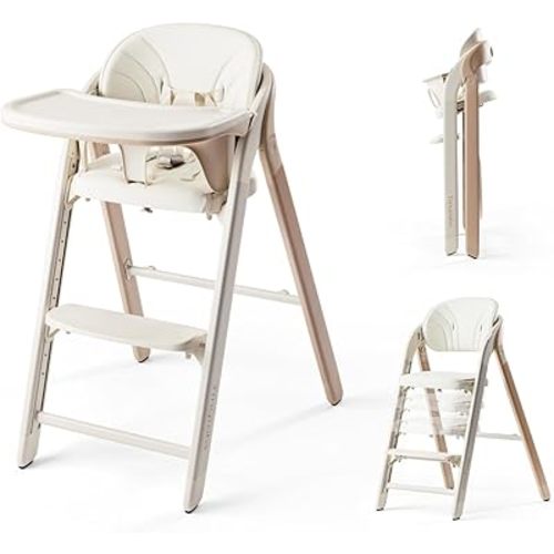 Tinyiota High Chair for Babies and Toddlers, Foldable & 8-Level Adjustable, Removable Tray, Ergonomic Baby Highchair Convertible Chair for Toddler to Adult (Coffee Color)