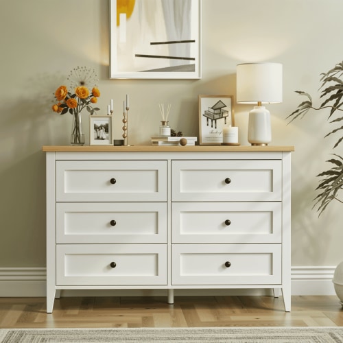 RichYa 6 Drawer Dresser for Bedroom,Chest of Drawers with Metal Knobs,Dresser for Closet,Wood