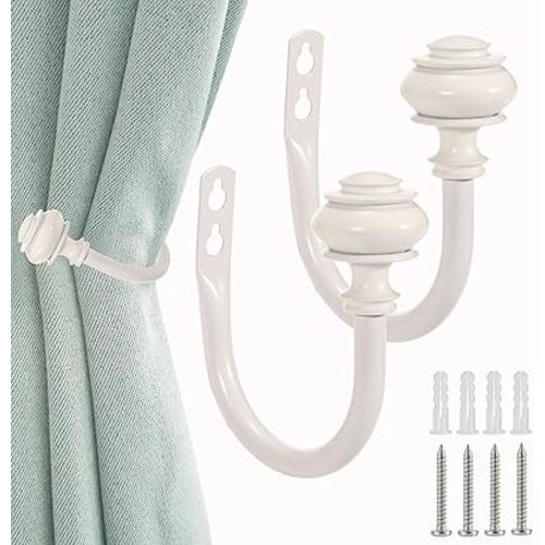 Sumnacon Set of 2 Decorative Curtain Holdbacks,Elegent Wall Mounted Aluminum Alloy Window Drapery Tiebacks for Bedroom, Livingroom Office Come with Screws, White