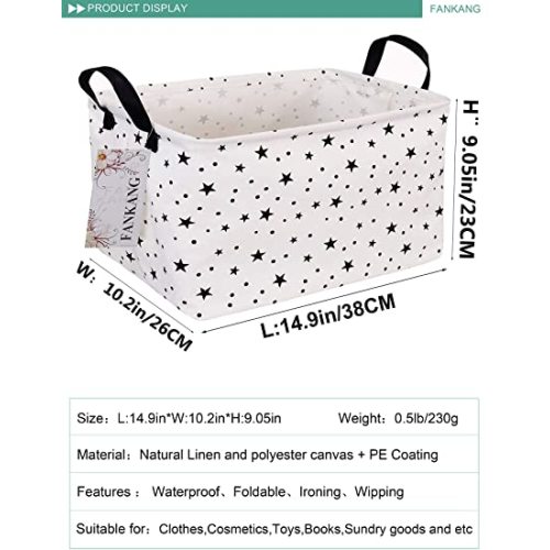 FANKANG Storage Basket,Nursery Hamper Canvas Laundry Basket Foldable with Waterproof PE Coating Storage, Office, Bedroom, Clothes,Toys (Rec-Star) - FK-Rec-Star