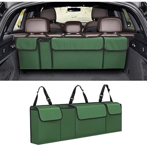 Car Trunk Organizer, Backseat Hanging Large Storage with Adjustable Straps,Waterproof PVC Collapsible Cargo Bag, Car Interior Accessories for Auto SUV MPV (Green)