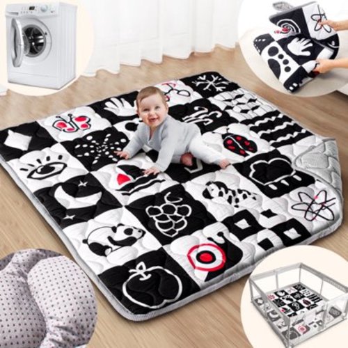 Beavtaens Baby Play Mat for Floor, Fits 50x50 Playpen, Super Soft, Non-Slip, for Ages 0-4 (Contrast)