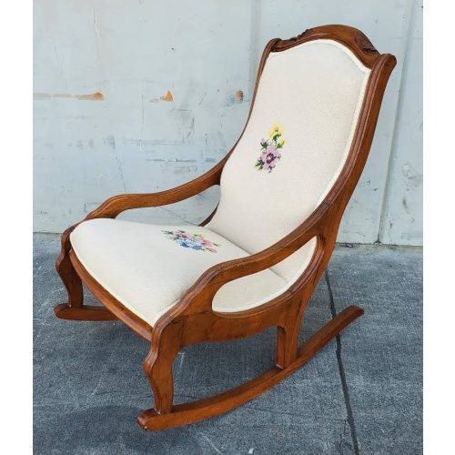Antique /vintage rocking chair floral white/cream cushion