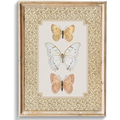 uniro Vintage Wall Art Prints, Retro Neutral Butterfly Canvas Art Prints Painting, Antique Moth Insect Wall Art Picture, Farmhouse Wall Decor Butterfly Drawing for Nursery Bedroom, Dining Desktop, Cottagecore Decor - (8" x 10"-UNFRAMED)