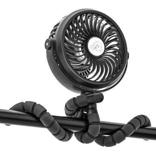 Portable Handheld Small Fan Battery Operated Personal Desktop Fan for Bedroom Camping Tent Baby Stroller, Stand or Clip On with Flexible Windable Tripod, 3-Speed and LED Lighting