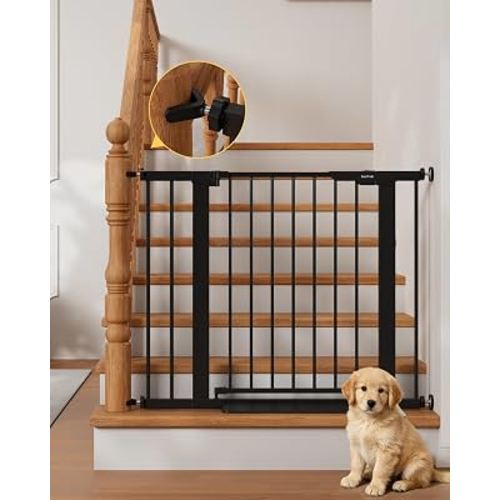 InnoTruth 27-36.6 in Wide Baby Gate for Stairs and Doorways, Black | Indoor Metal Dog Gate for Pets, Auto Close 2 Way Swing Walk Through Door, Double Lock & Y-Bolts, Pressure or Hardware Mount