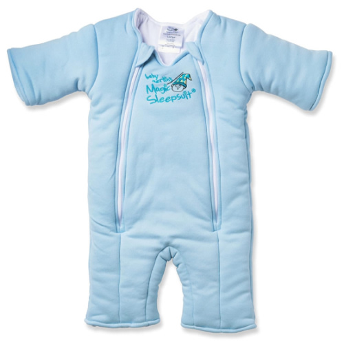 Baby Merlin's Magic Sleepsuit - Cotton Baby Swaddle Transition Product - Soft and Breathable Design, Double Zipper for Easy Diaper Changes, Promotes Safe Sleep - Blue - Large 18-21lbs
