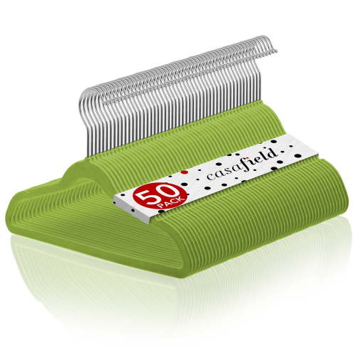 Casafield 50 Velvet Kid's Hangers for Children's Clothes, 14" - Lime Green