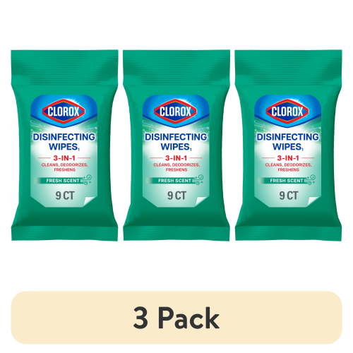 (3 pack) Clorox Disinfecting Cleaning Wipes To Go Pack, Bleach Free, Fresh Scent, 9 Count