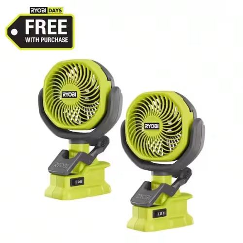 RYOBI USB Lithium Clamp Fan Kit 2-Pack with (2) 2.0 Ah USB Lithium Batteries and Charging Cable FVF51K2SB