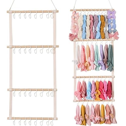 Headband Holder for Baby Girl, Headband Organizer for Girls, Bow Holder for Girls Hair Bows, Newborn Accessories Storage Decor for Wall, Door or Closet in Girls Room (Beige01) (FDJ)