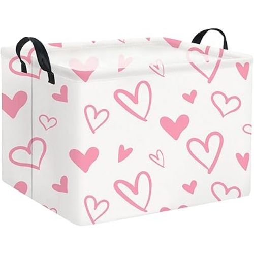 Rectangular Heart Basket Kids Baby Girls Basket Cute Toy Storage Bin Organizer Shelf Book Love Room Decor(Pink Hearts)