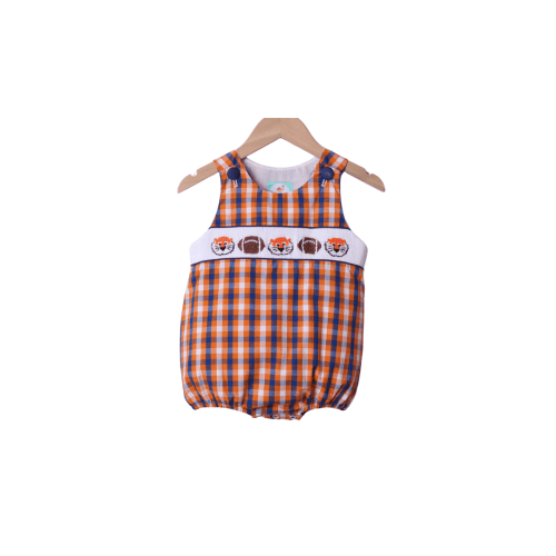 Smocked Tigers Navy/Orange Checkered Football Bubble