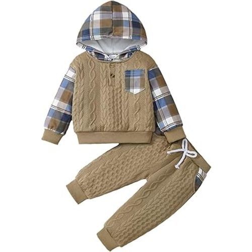Toddler Baby Boy Clothes Fall Winter Outfits Infant Boys Long Sleeve Plaid Hoodie Sweatshirt Pants Set 6 Months-4T