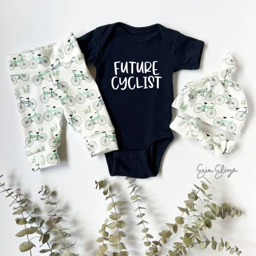 Cycling Baby Outfit: Bike Bodysuit, Pants & Hat Set