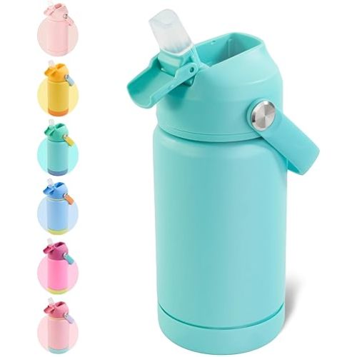 Kerilyn 12oz Insulated Water Bottle For Kids, Stainless Steel Insulated Kids Water Bottle, Toddler Cup With Straws Leak-proof, Kids Water Bottles For School Boys Girls, BPA Free, Green