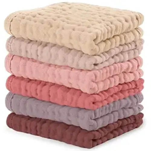Comfy Cubs Muslin Baby Washcloths 6 Pack - Soft 6-Layer Cotton Wash Cloths for Sensitive Skin - 10"x10" Large, Gentle, Absorbent Infant Essentials for Newborn and Toddlers - Multi Girl