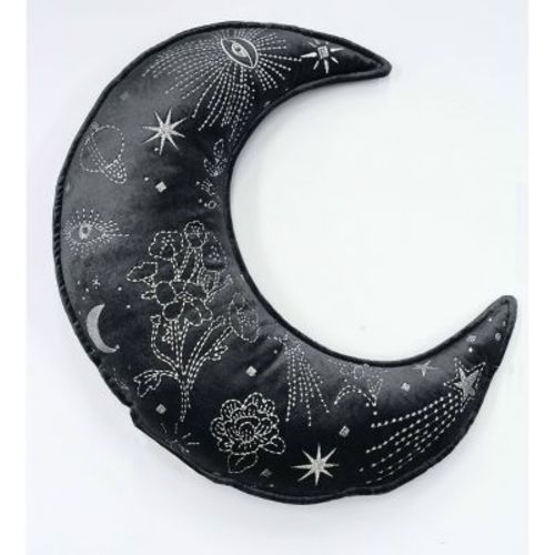 Celestial Garden Embroidered Moon Shape Decorative Pillow