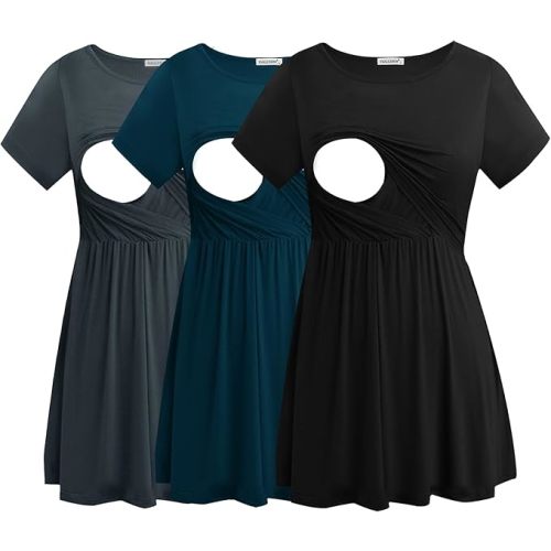 Smallshow Women's Maternity Nursing Tops 3 Pack Short Sleeve Breastfeeding Shirt