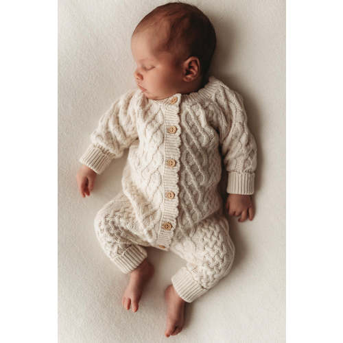 Organic Cotton Cable Knit Baby Romper - Oat