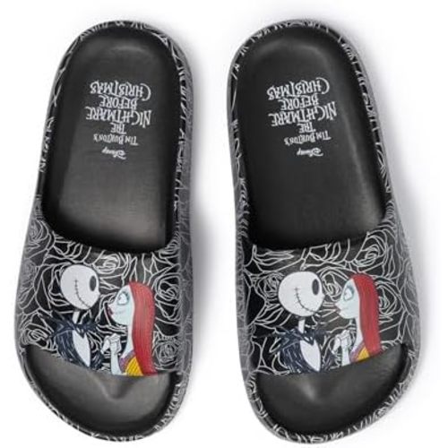 Disney Nightmare Before Christmas Women's Black Rose Pool Slides Sandals