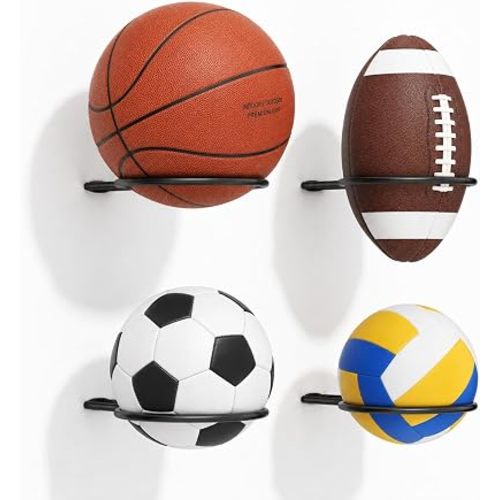 Ball Holder Wall Mount Set –Sports Ball Racks for Basketball, Soccer, Volleyball, Football – Wall Storage & Display for Sports Room
