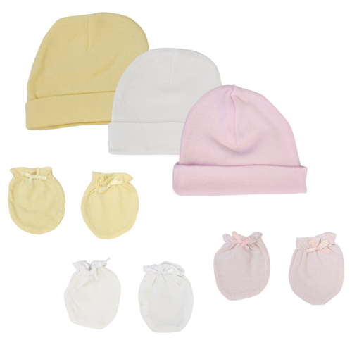 Baby Girls Caps and Mittens (Pack of 6)
