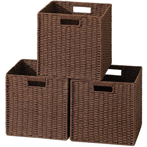 HBlife Hand-Woven Paper Rope Storage Baskets, Set of 3, Large Home & Pantry Organization, Brown
