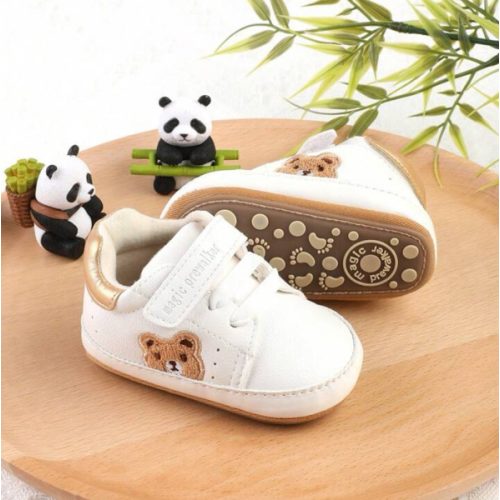 1pair Unisex Cartoon Bear PU Hook-And-Loop Design Infant Sports Shoes Suitable For 0-1 Year Old Toddler Walking Shoes Soft Anti-Slip Rubber Sole Infant Shoes, For Spring, Summer, And Winter