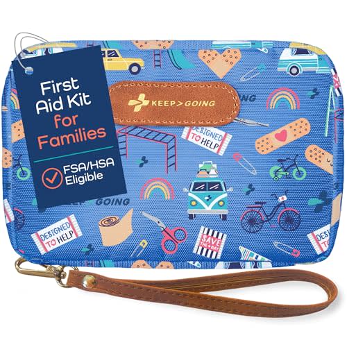 KeepGoing Travel First Aid Kit for Kids – 130 Pc. for Car, Home, Purse, Diaper Bag & Backpack with Latex-Free Bandages - Mini First Aid Kit Travel Size TSA-Approved
